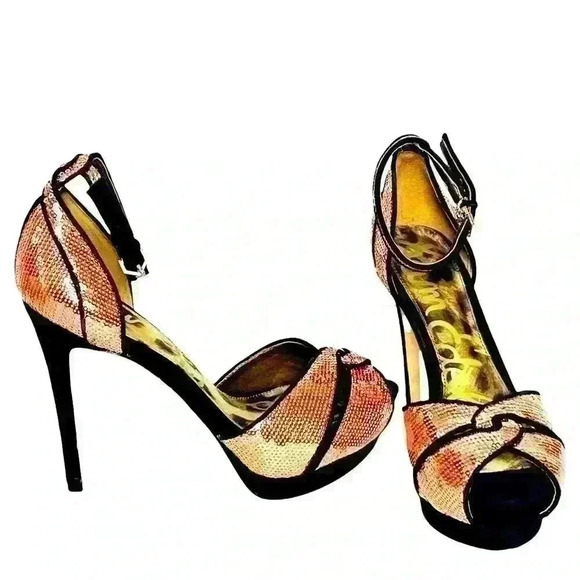 SAM EDELMAN PINK  SEQUINS HEELS SHOES - Picture 4 of 9